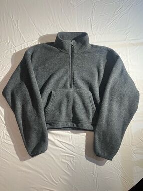 TNA - Charcoal Gray Half-Zip Cropped Fleece